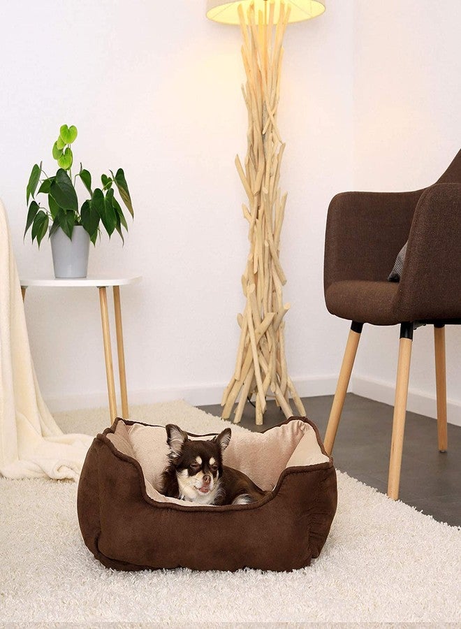 PETITUDE سرير فاخر للكلاب والقطط الصغيرة والمتوسطة الحجم من بيتيتيود - قابل للغسل بقاعدة مانعة للانزلاق - ذهبي/بني - 55 × 46 × 22 سم، مخملي - Image 5